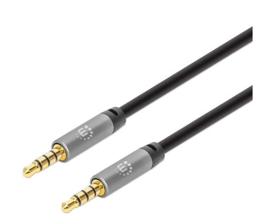355995 Cable Auxiliar de audio estéreo - contactos chapados en oro, diseño delgado, negro/plata, 2m 355995 Cable Auxiliar de audio estéreo - contactos chapados en oro, diseño delgado, negro/plata, 2m
